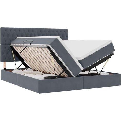 Lit coffre avec matelas, gris foncé, 180 x 200 cm, tissu velours. (1/5)