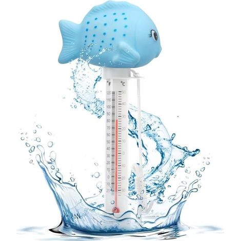 Thermomètre de piscine flottant, incassable et facile à lire, avec ficelle, petit poisson bleu. (1/5)