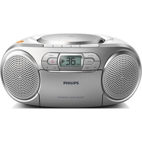 PHILIPS AZ 127/12 Radio CD - 2 x 1 W Puissance - CD, K7 - Platine cassette - Silver