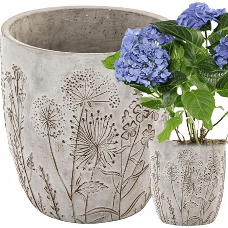 Funda para maceta de piedra floral de 21,5 x 20,5 cm (hormigón) (1/5)