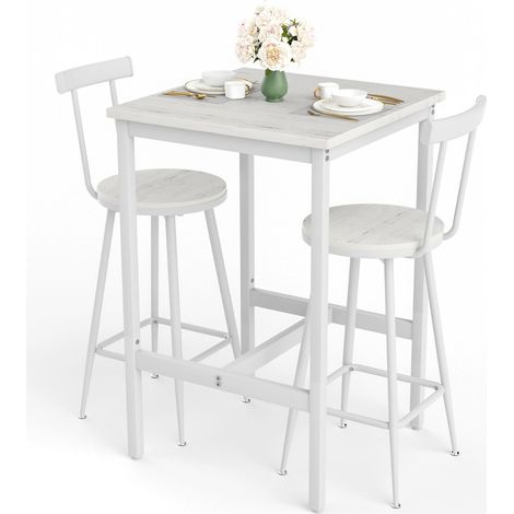 CAIziEnsemble table de bar et tabourets, table à manger avec deux chaises munies de patins de protection, structure en métal, ensemble de table de bar style industriel, adapté à la salle à manger, au  (1/5)