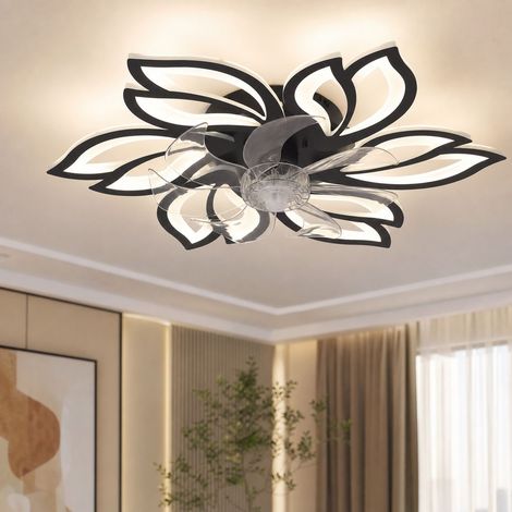 Ventilateur de plafond invisible design pétale, 65cm, 4320lm, 6 vitesses, lumière LED tricolore dimmable, télécommande, mode hiver/été (1/5)