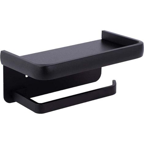 Porte Papier Toilette Mural Support Papier Rouleau Aluminium Derouleur Papier WC avec Étagère de Rangement Noir (1/4)