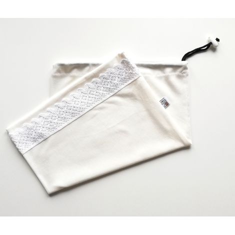 Bolso grande de algodón color crema con encaje. (1/2)
