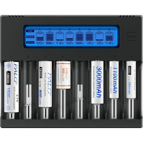 Chargeur de Batterie avec Fonction de Décharge - pour 3,7 V Li-ION 26650 18650 18490 18350 18500 17500 17670 16340(RCR123) 14500 10440 CR123A et 1,2 V AA/AAA Piles (1/5)