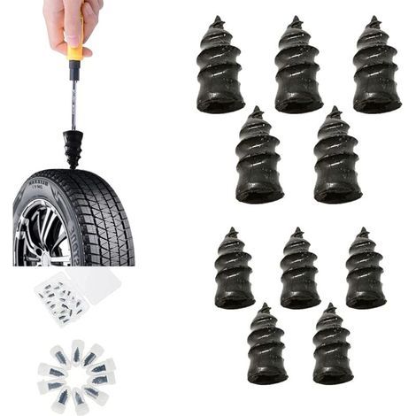 Clous en Caoutchouc,Clou en Caoutchouc pour Pneu,Clous Pneus Voiture, Clou de Réparation de Pneu sous Vide, Clous de Crevaison de Pneu, Clou en Caoutchouc pour Réparation de Pneus,Lot de 10 (1/5)