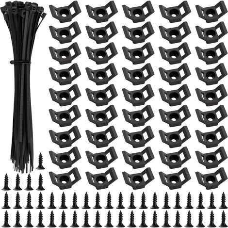 45 Sets 1.2 x 1.5 cm Saddle Type Cable Ties, Saddle Type Cable Holder, with M3.5 Screws and Cable Ties, for Wire Management, Black (1/5)
