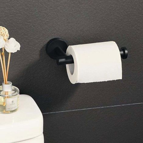 Porte-Rouleau Papier Toilette Mural, Acier Inoxydable, Design Moderne, Noir (1/4)