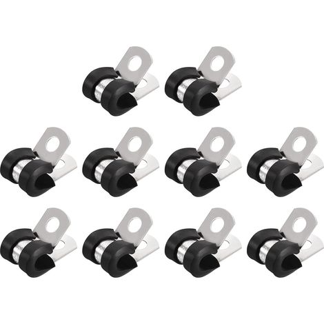 30pcs (6mm) Collier de Serrage 304 Inox Acier Caoutchouc Amorti Isolé C Lampe Attache Grillage Rigide Sangle Clip Fixation Tube Tuyau (1/4)