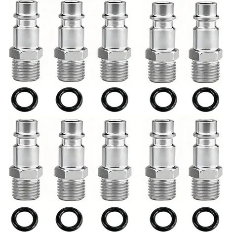 10 piezas de entrada de aire de acero industrial con rosca macho BSP de 1/4", accesorios para herramientas neumáticas, conexiones rápidas, tapones neumáticos