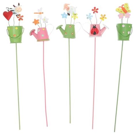 Ensemble de 5 tuteurs décoratifs en métal pour fleurs de jardin. Tuteurs pour plantes en pot. Pots d'extérieur. Décoration pour terrasse et pelouse. Pics floraux de style aléatoire. (1/5)