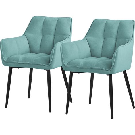 ML-Design Esszimmerstühle 2er Set aus Frotteestoff, Petrol, Küchenstuhl mit dickem gepolsterter Sitz & Metallbeinen, Wohnzimmerstuhl mit Rücken- und Armlehnen, Polsterstuhl, Ergonomischer Loungesessel