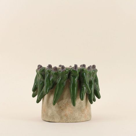 Cache pot en céramique piments vert relief d21x17cm