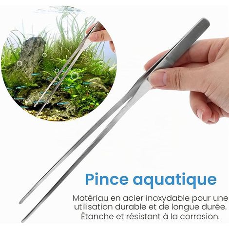 pinces à épiler pour aquarium avec sac en flanelle pinces droites et courbées en acier inoxydable Aquarium Terrarium Aquascape pour Fish Tank Plant Outils Aquascape 27cm (1/4)