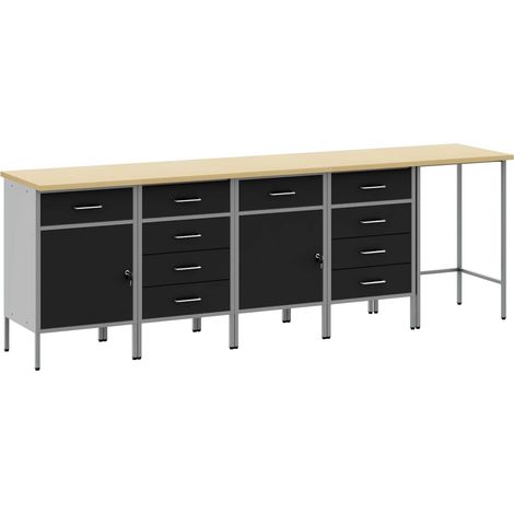 Arbeitsschrankset mit Schubladen 5 pcs Schwarz und Grau