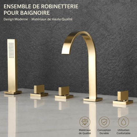 Robinet mitigeur de baignoire 5 pièces or brossé réf 4891 49,5 × 30,5 × 7 cm 3,5 kg – Livraison gratuite