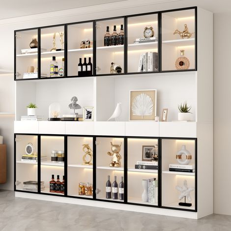 Vitrine en verre 120 x 36 x 200 cm avec LED, rangement à portes vitrées blanc, noir, DESVIAE (1/5)