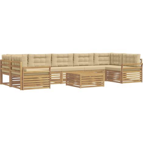Outdoor Sofa Set 8 pcs White and Beige Solid Acacia Wood vidaXL (1/5)
