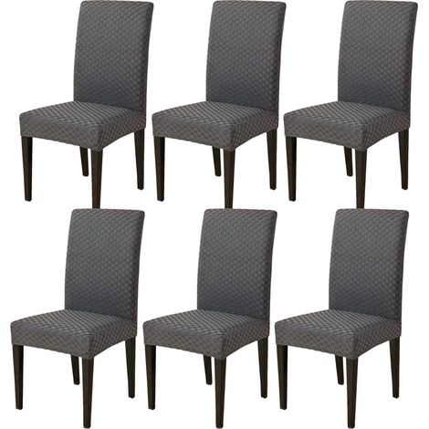Square Stretch Spandex Chair Covers for Dining Room, Removable Washable Fabric Chair Covers, Protective Covers for Hotels, Banquets, and Dinner Parties. (Dark Grey, Six Pieces) (1/5)