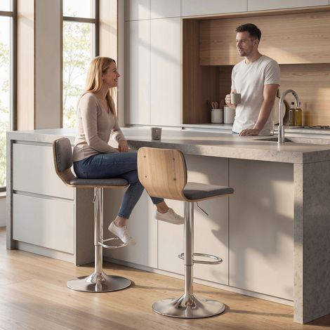 Lot de 2 tabourets de bar chaises de bar réglable repose-pieds pivotant 360° gris en hauteur dossier 41x47.5x81-102cm aménagement intérieur