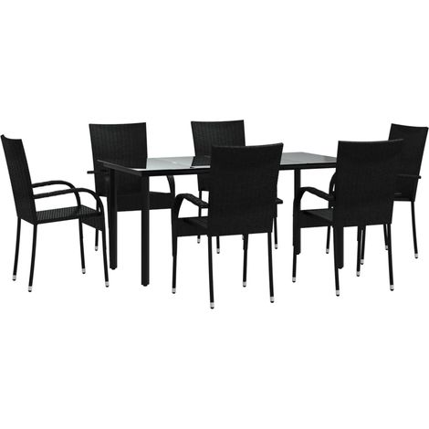 7 Piece Garden Dining Set Black Poly Rattan vidaXL