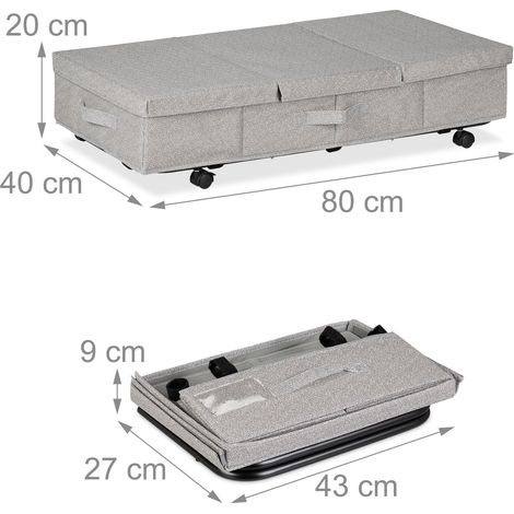 Set di 2 contenitori salvaspazio sottoletto pieghevoli pratici 80 x 40 x 20 cm in tessuto grigio 130016319