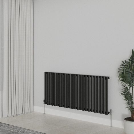WarmeHaus Horizontal Oval Single Panel Black Radiator 600x1416mm (1/5)