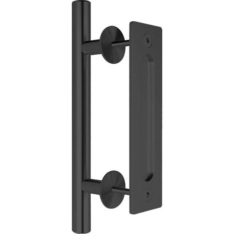 Poignée de porte noire de 30 cm / 12 pouces pour Porte coulissante de grange - Poignée de porte en bois de grange coulissante noire Poignée de porte Poignée affleurante (1/5)