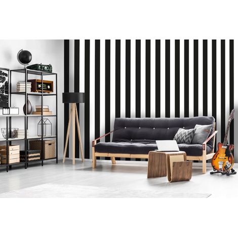 Wallarena Vliestapete Schwarz-Weiße Streifen, für Wohnzimmer und Schlafzimmer, 10 m x 50 cm – inkl. Kleister & Anleitung (1/4)