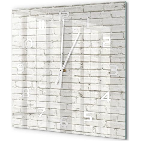 Grande Horloge Murale Carrée Décoration Cuisine en Verre Trempé Silencieuse Moderne Mur de briques 60x60 cm (1/5)