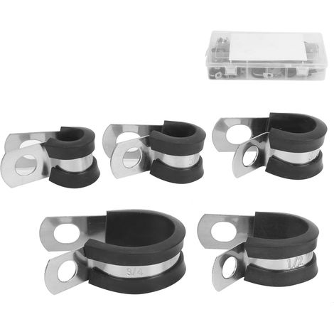 Kit de 48 colliers de serrage de type R avec amortisseurs en caoutchouc, 5 tailles : 1/4 po, 5/16 po, 3/8 po, 1/2 po et 3/4 po. (1/5)