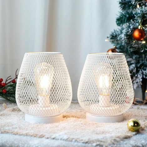 Lot de 2 lanternes LED en cage métallique, alimentées par piles, éclairage d'ambiance sans fil avec grandes LED pour mariages, fêtes, patios et événements, pour une utilisation intérieure et extérieur (1/4)