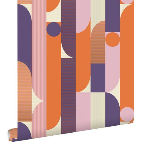 papier peint formes géométriques violet, orange et marron - ESTAhome (1/5)