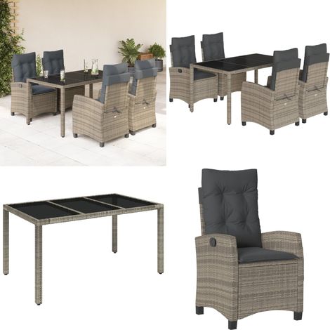 5-tlg. Garten-Essgruppe mit Kissen Grau Poly Rattan - Gartentisch - Gartenstuhl (1/5)