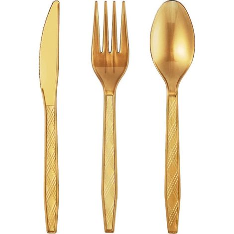 Lot de 30 couverts jetables en plastique dorés, couverts de fête pour mariage, anniversaire et événements (1/2)