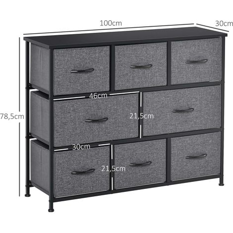 Commode à 8 tiroirs en tissu (2 grands et 6 petits), structure en métal, dispositif anti-basculement, grise (1/5)