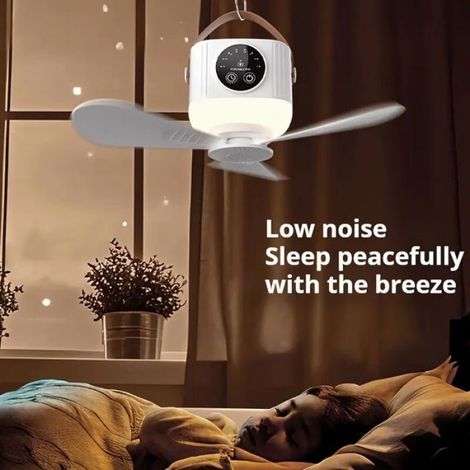 Ventilateur De Plafond - Rechargeable 7200 mAh - Avec Lampe LED Intégrée - Télécommande Incluse - 4 Vitesses - Minuterie - Pour Intérieur (1/5)