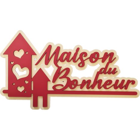 Plaque décorative Maison du Bonheur rouge et crème (1/2)