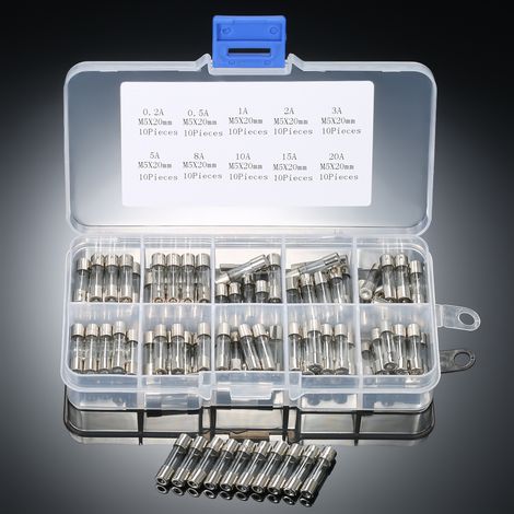 Fusibles en Tube de verre à soufflage rapide, 100 pièces, 5x20mm, Kit assorti, Amp 0,2a, 0,5a, 1A, 2A, 3A, 5A, 8A, 10A, 15A, 20A (1/5)