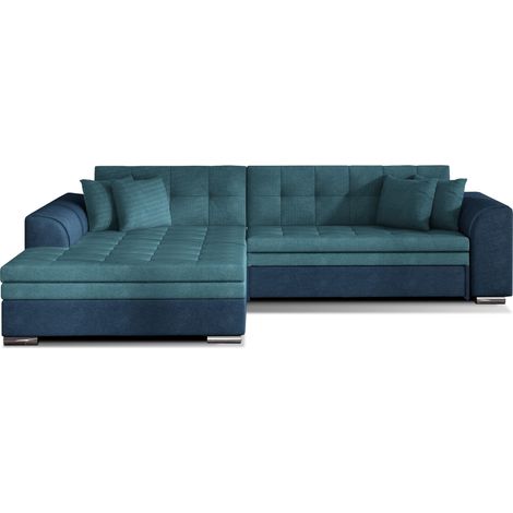 Canapé d'angle convertible tissu LOOKA - Pieds métal chromé-Bleu foncé/Bleu-angle gauche (1/5)