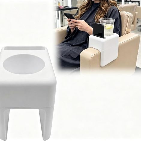 Salon Chair Armrest Storage Tray with Telephone Holder, White - Salon Chair Armrest Storage Tray
