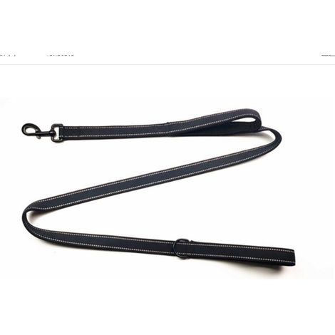 Laisse réfléchissante pour chien avec poignée rembourrée et crochet en métal 1,5 x 2,5 cm nylon pour chien moyen et grand noir (1/5)