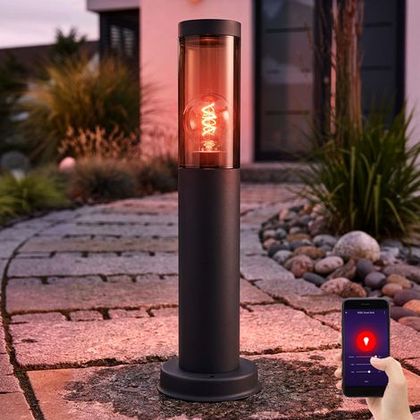 Lampe d'extérieur de chemin d'accès lampadaire en acier inoxydable anthracite, fumée, contrôle par application dimmable, 1x Smart RGB LED 10W 806Lm, DxH 7,6x45cm (1/5)