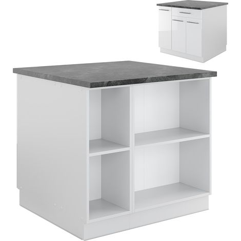 Isola cucina Fame-Line, Bianco lucido/bianco, 90 cm con cassetto, senza piano di lavoro, Vicco (1/5)
