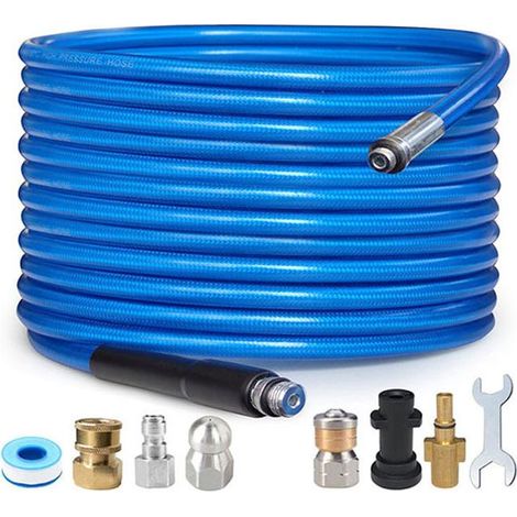 15M Tuyau Déboucheur Canalisation, Kit Furet Professional with Buse Rotatif & Buse à Jet, Flexible Nettoyeur Haute Pression Accessoire (1/5)