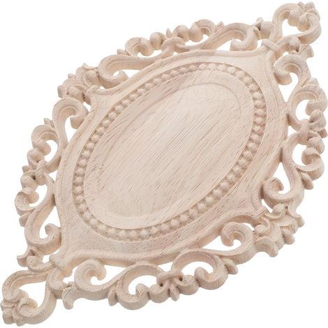 Appliques Ovales en Bois Sculpté Massif Décoratives, Style Européen Classique, Détails Complexes, Couleur Kaki, Solide pour Décoration de Meubles et Projets DIY (1/5)