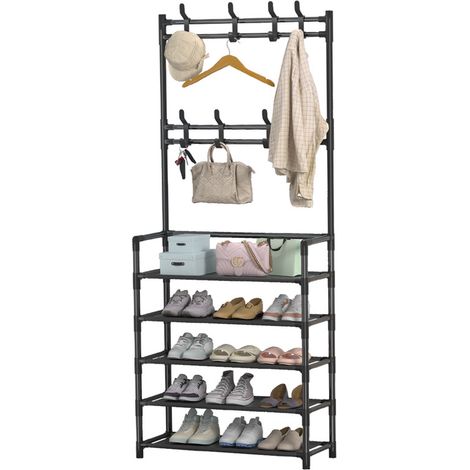 Étagère à Chaussures pour Porte, 5 Niveaux avec 8 Crochets 60x25x169cm (1/5)