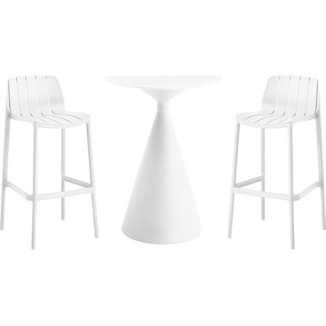 Table et chaises hautes de bistrot empilables "Vaena" - 2 places - Blanc (1/4)