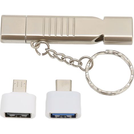 Clé USB 3.0 multifonction en alliage de zinc avec sifflet SOS, étanche, 120 dB, porte-clés, 16 Go, argent. (1/5)