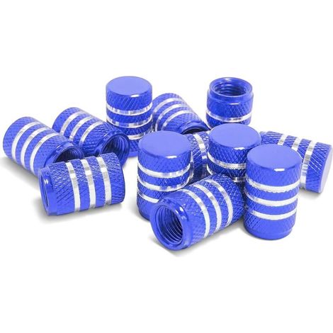 12 Bouchons Valve Pneu, Capuchons Valve Métal avec Anneau Caoutchouc, Couvercle Bouchon Valve Pneu Aluminium pour Voitures, Couvercle Poussière Valve Pneu Moletés Alliage Aluminium (Bleu) (1/5)